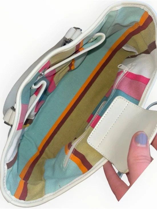 Vintage Fossil Canvas Satchel Blue & White Top Handle Handbag - Picture 3 of 7